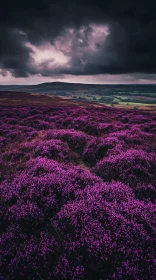 Dramatic Landscape of Purple Fields and Clouds