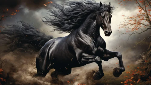 Explosive Wildlife Art: Black Horse in Action