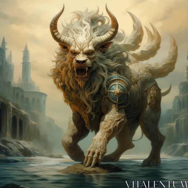 Mystical Beast Charging Through Water - Fantasy Art AI Image
