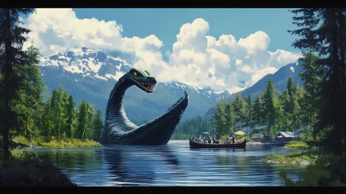 Giant Serpent Rises from Lake Waters