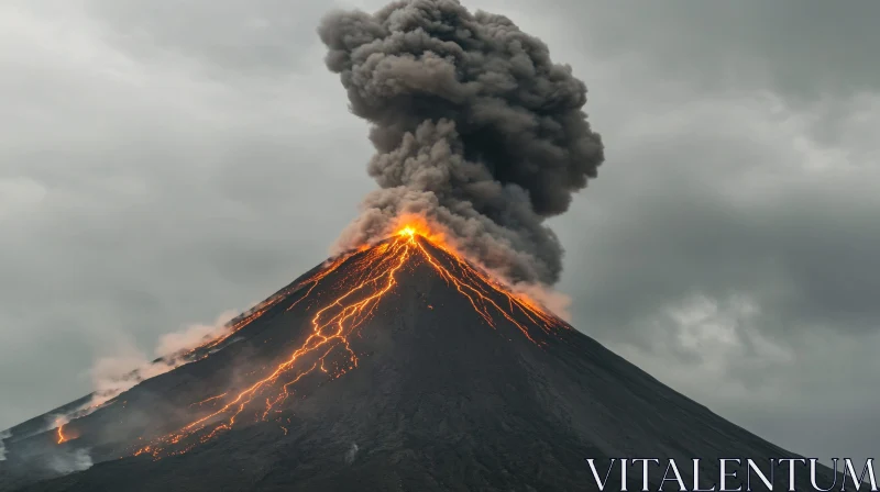 AI ART Lava Streams Down the Slopes of an Erupting Volcano