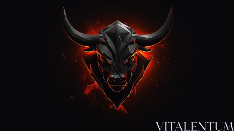 Stylized Bull Head with Red Highlights AI Image