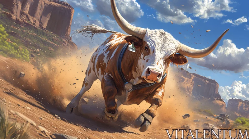 Majestic Bull in Full Charge AI Image