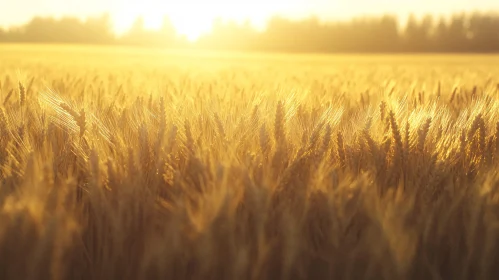 Tranquil Wheat Field in Golden Sunset Light