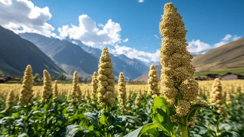 Quinoa Plants against Mountainous Horizon