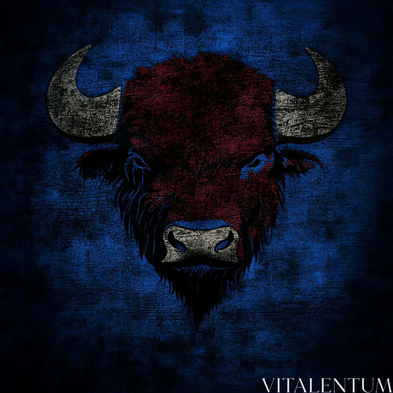 Textured Bull Art on Blue Canvas AI Image