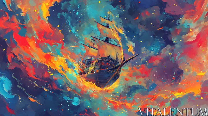 Fantastical Voyage Through Fiery Clouds AI Image