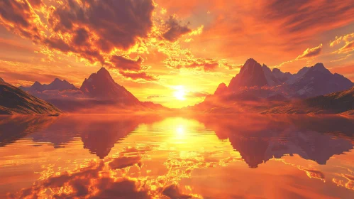 Golden Sunset Mirror in a Tranquil Lake