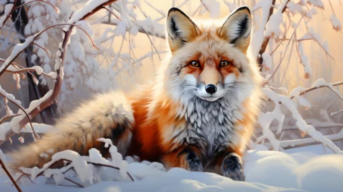 Colorful Realism Fox in Snow - Charming Character with Golden Light