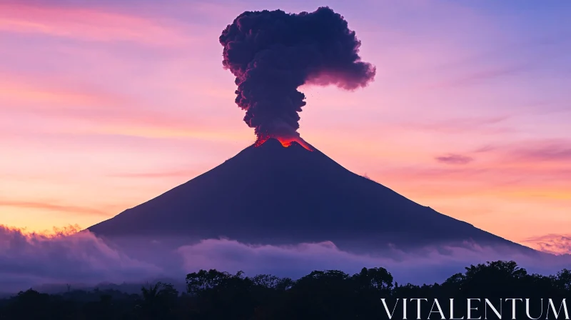 AI ART Volcano Erupting During Sunset