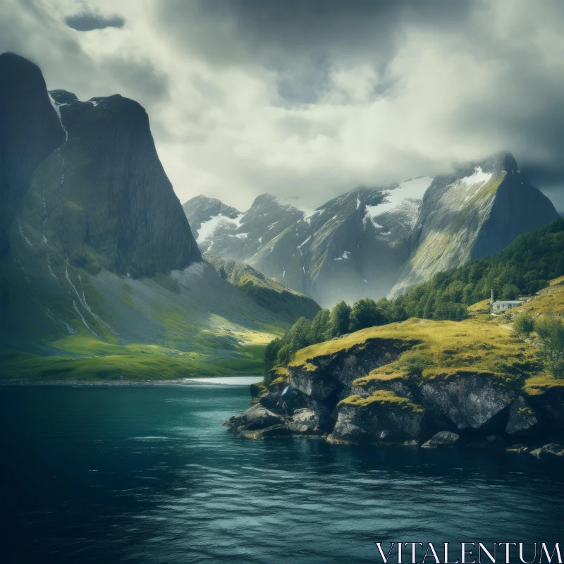 Dreamy Norwegian Mountain Landscape - Artistic Imagery AI Image