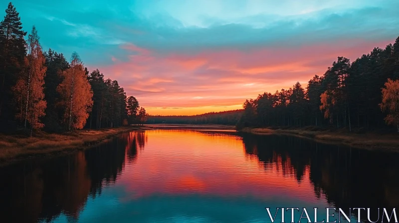 Beautiful Sunset Reflections on Tranquil Lake AI Image