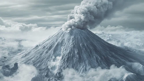 Erupting Volcano in a Mountainous Landscape