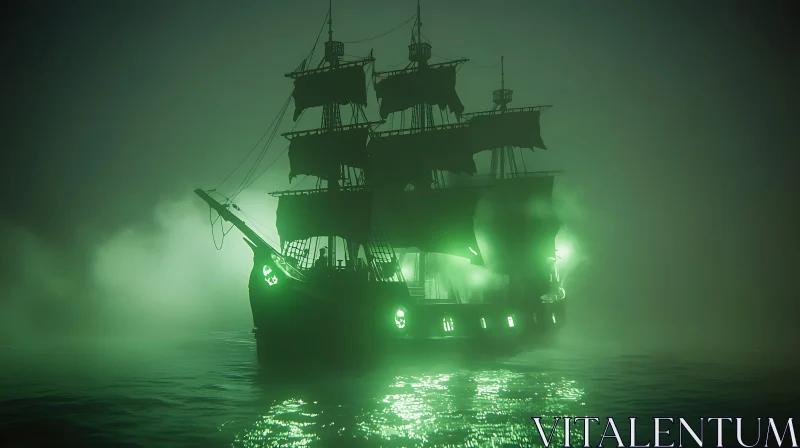 Mystical Green Light Illuminating Ghost Ship AI Image