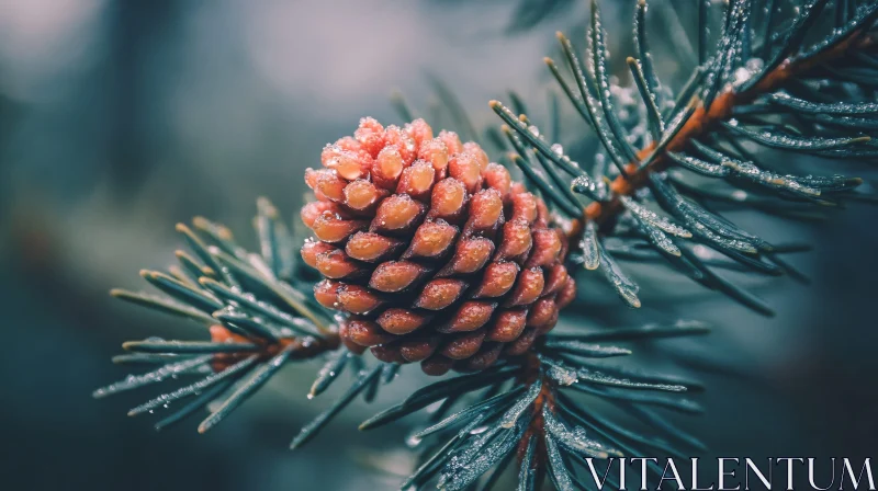 AI ART Frosted Pinecone on Pine Needles