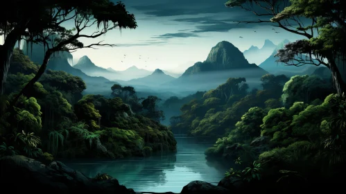 Atmospheric Chinese Landscape - Jungle River Scene