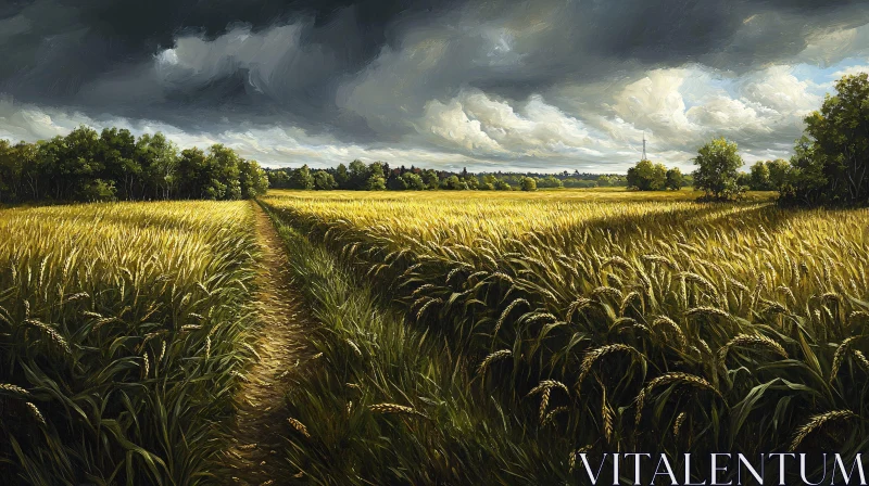 Dramatic Landscape of Wheat Field AI Image