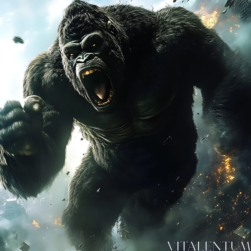 AI ART Ferocious Gorilla Amid Destruction