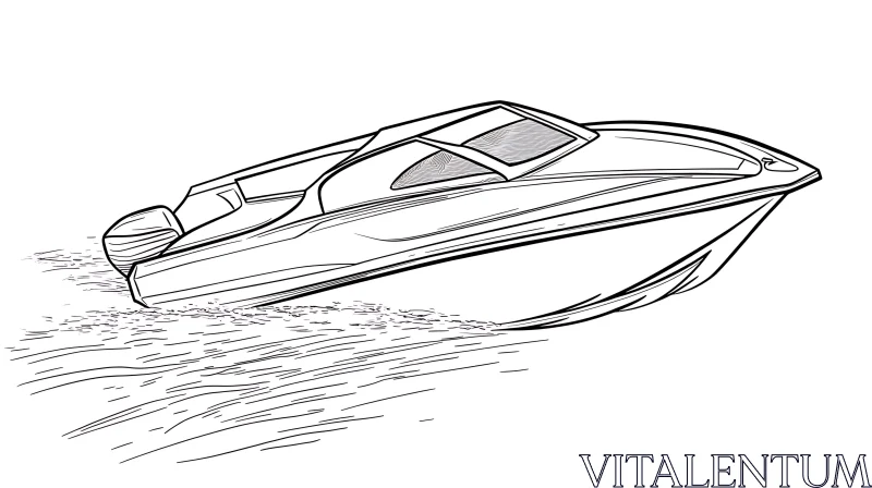 Speedboat Sketch on Water AI Image