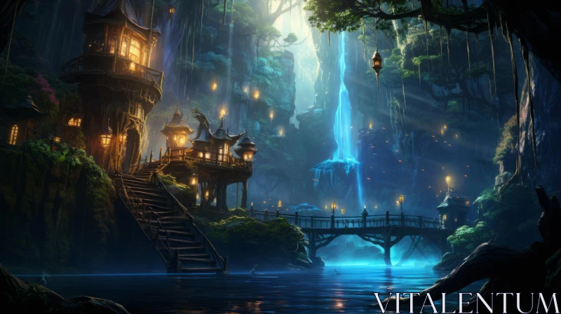 Fantasy Castle in Forest - Enchanting Night Landscape AI Image