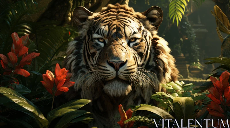 Tiger in Floral Jungle - Bold Character Design AI Image