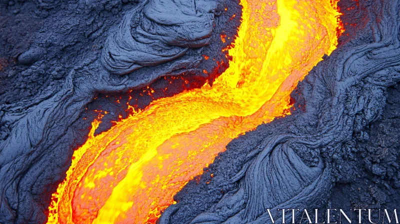 AI ART Glowing Lava Stream from a Volcano