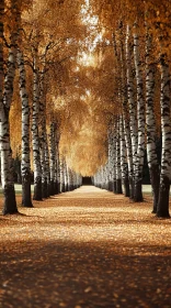 Golden Autumn Pathway with Birch Trees