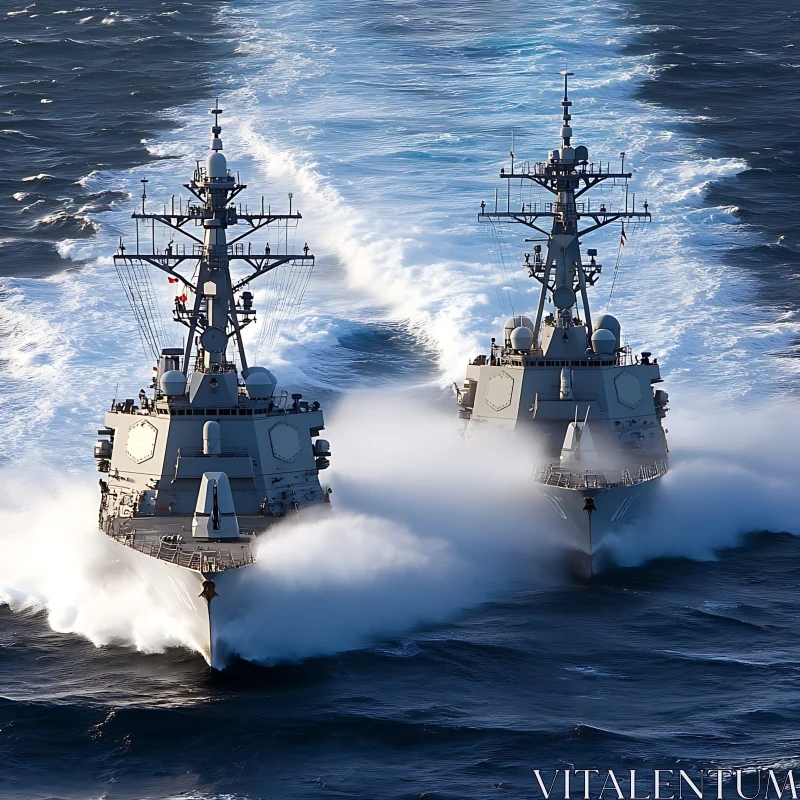 Dual Naval Vessels on the High Seas AI Image