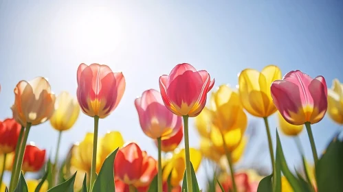 Colorful Tulip Garden Under Clear Skies