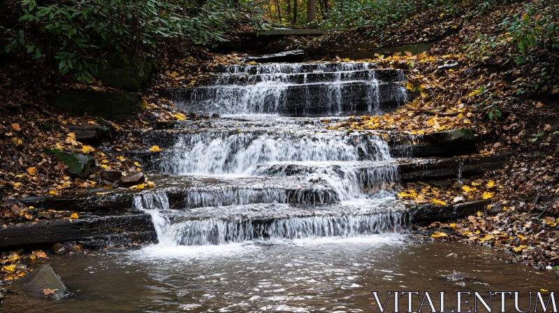 AI ART Cascading Waterfall with Autumn Leaves