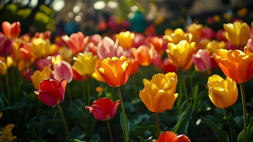 Colorful Spring Tulip Garden in Full Bloom