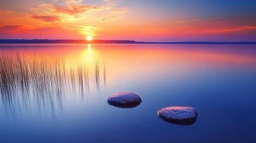 Serene Lake Sunset with Reflecting Colors