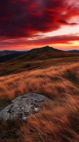 Dramatic Mountain Sunset with Red Clouds