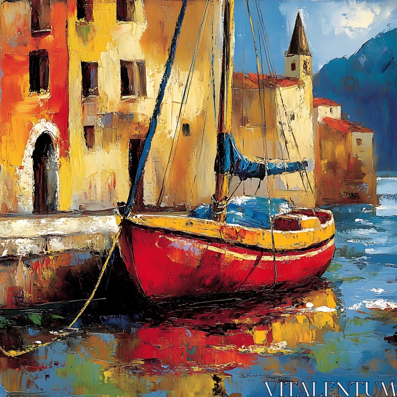 Colorful Boat and Harbor Art AI Image