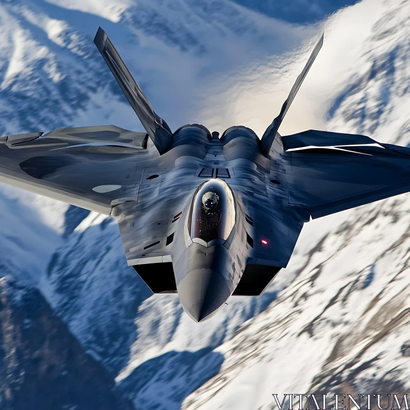 Sleek Fighter Jet in Flight Over Dramatic Landscape AI Image