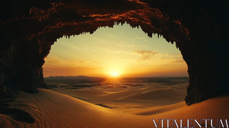 AI ART Sunset Over Desert Dunes from Cave