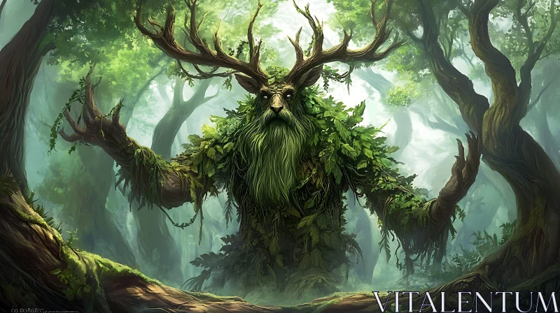 AI ART Mystical Antlered Beast in Enchanted Woodland