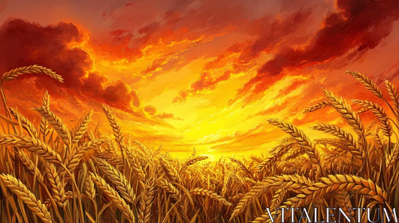 Sunset Over Wheat Field AI Image