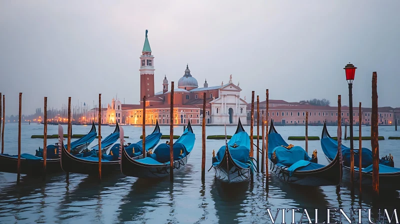 Gondolas on Venetian Lagoon AI Image