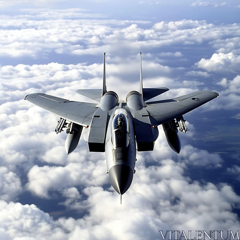 Jet Fighter in Flight Amidst Clouds AI Image