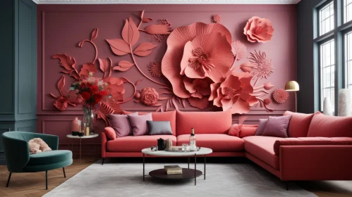 Nature-Inspired Living Room Design with Floral Wallpaper