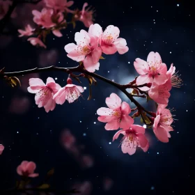 Pink Cherry Blossoms under Starlit Night Sky - A Photorealistic Art