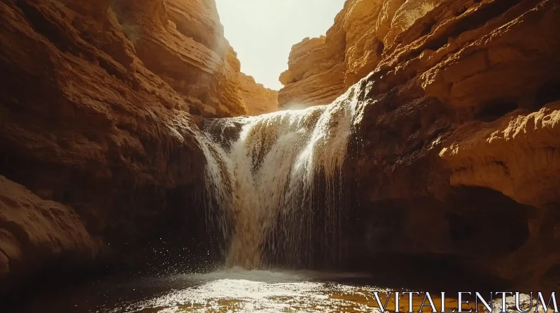 AI ART Cascading Waterfall in Rugged Sunlit Canyon