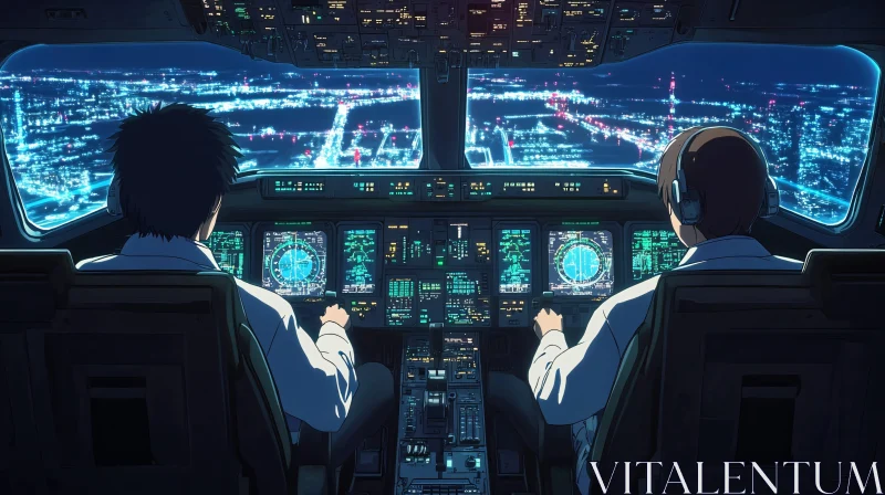 Nighttime Cockpit View in Anime Style with Cityscape AI Image