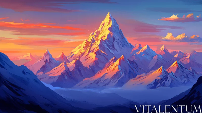 AI ART Snow-Covered Peaks at Dusk