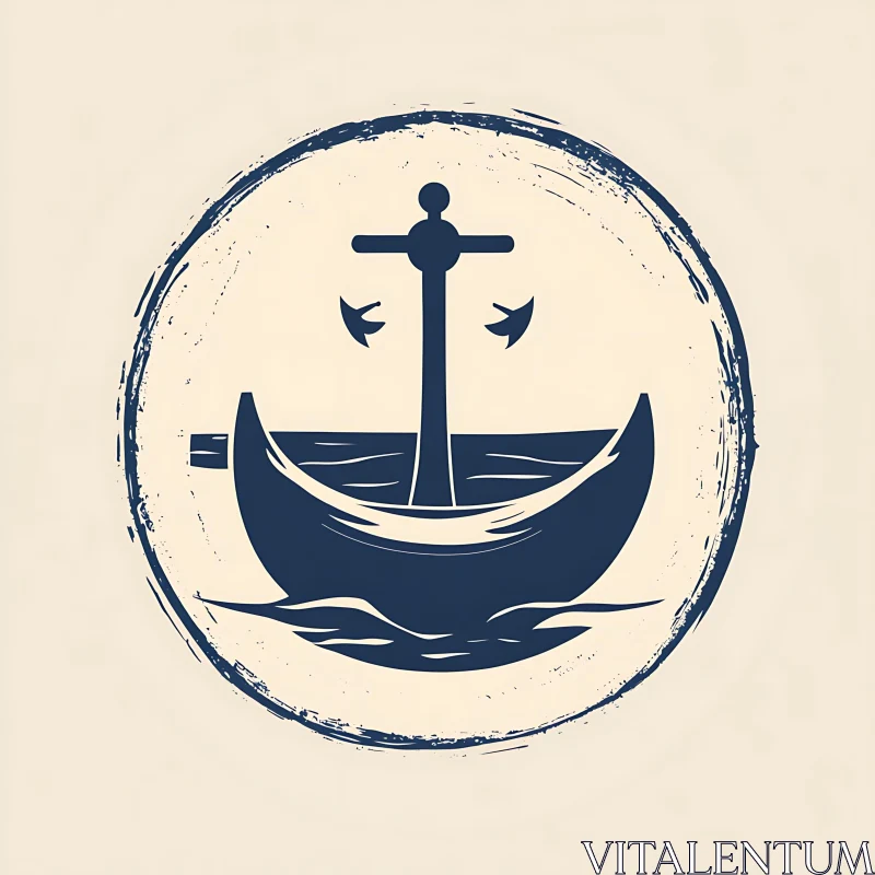 Nautical Emblem with Waves and Birds AI Image