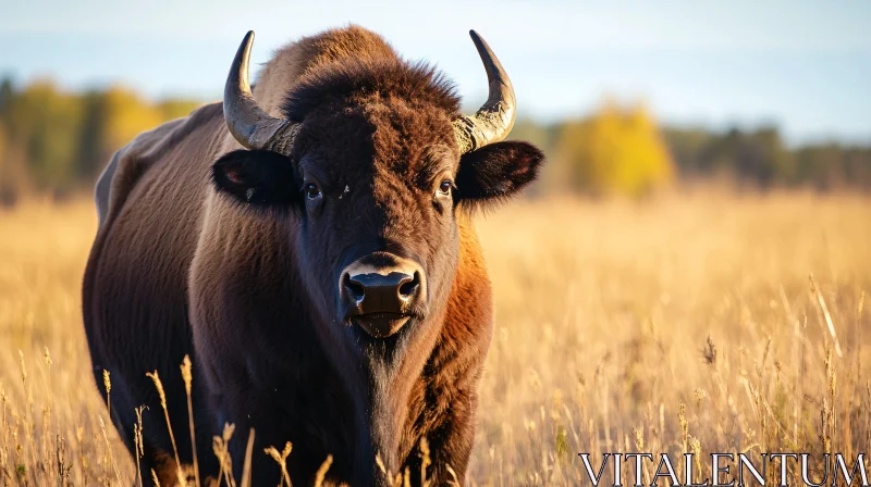 Bison in Sunlit Grassland AI Image