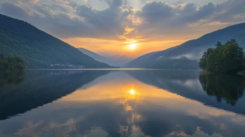 Glorious Sunset over Mountain Lake