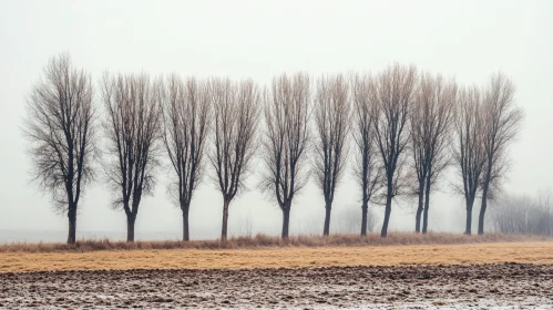 Winter Scene with Fog and Bare Trees