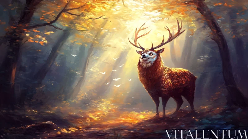 AI ART Mystical Deer in Golden Forest